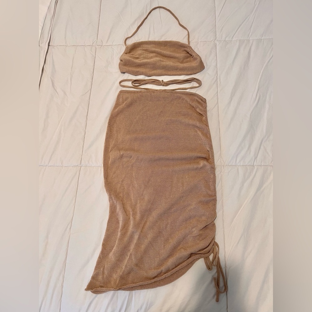 Women’s Summer Tan Knit Midi Skirt Set